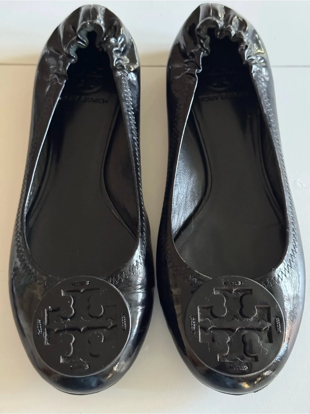 Tory Burch Black Patent Logo Round-Toe Ballet Flats size 9